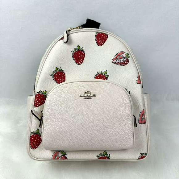 Coach Court Backpack with Strawberry Print Style In Canvas/Gold/Chalk CAS94 NWT - Picture 1 of 10